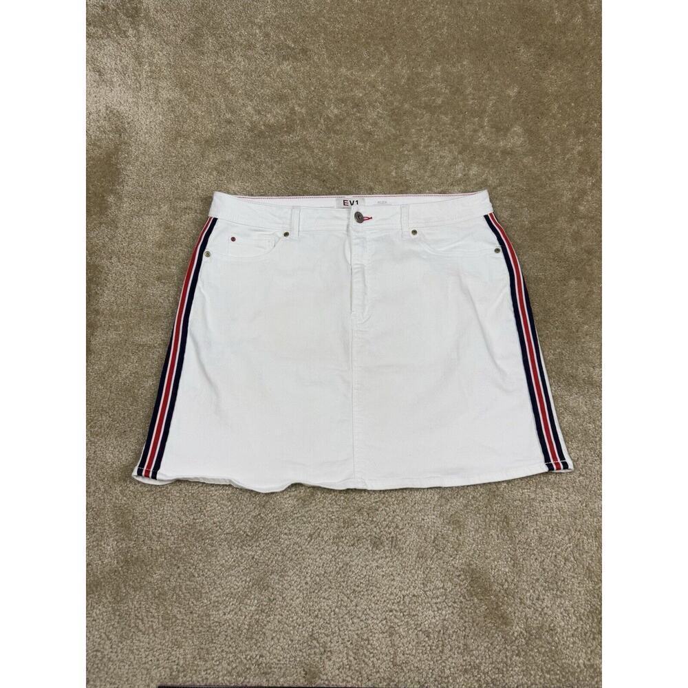 EV1 White Denim Mini Skirt Size 16 Racing Stripes Alex Relaxed Vintage B016